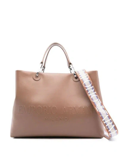 Emporio Armani Misu Brown Logo-embossed Tote Handbag For Women