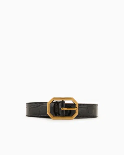 Emporio Armani Official Store Mock Croc Belt In Black