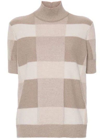 EMPORIO ARMANI MOCK-NECK CHECK-PATTERN SWEATER