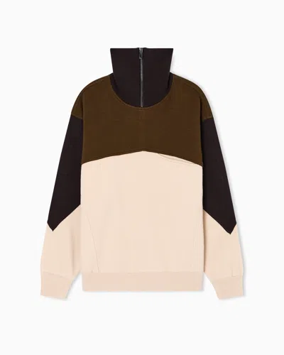 Emporio Armani Mock-neck Jumper In A Wool Colour-block Jacquard In Multi