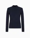 Emporio Armani Mock-neck Jumper With A Ribbed And Plain-and-purl Knit In Navy_blue