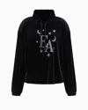 Emporio Armani Mock-neck Sweatshirt In Chenille With Moon And Stars Rhinestone Logo In Black