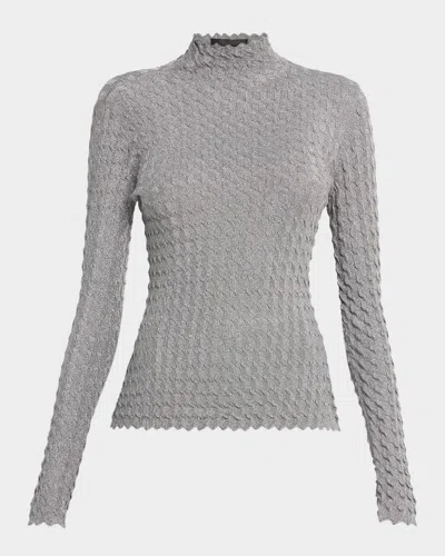 Emporio Armani Mock-neck Textured Shimmer Knit Sweater In Blue