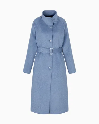 Emporio Armani Mock-neck Wool-blend Coat With Matching Belt