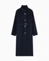 Emporio Armani Mock-neck Wool-blend Coat With Matching Belt In Blue