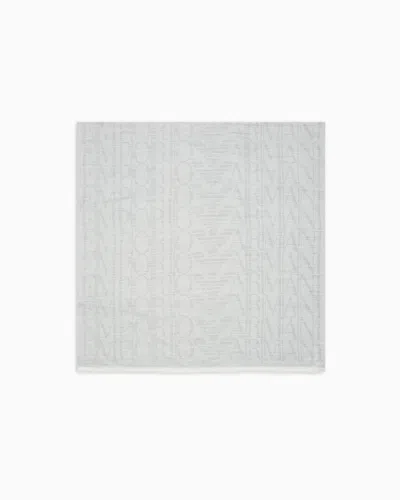 Emporio Armani Official Store Modal Blend Stole With Tone-on-tone Jacquard Lettering In Light Grey