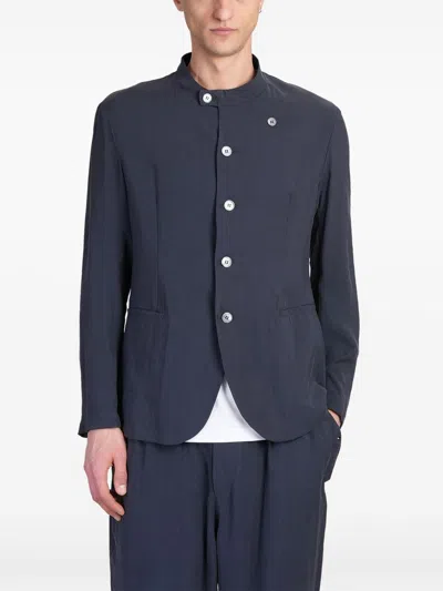 Emporio Armani Modal Polyester Blend Twill Jacket In Blue