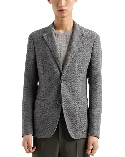 Emporio Armani Modern Fit Ultra Lightweight Wool Jacquard Knit Sport Jacket In Dark Grey