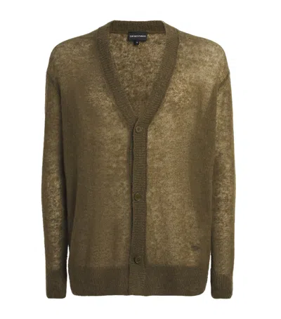 Emporio Armani Mohair-virgin Wool-blend Cardigan In Green