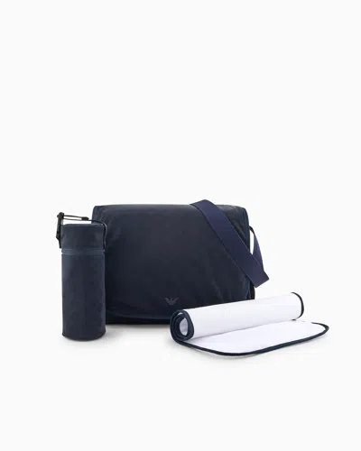 Emporio Armani Kids' Mommy Bag Set With All-over Eagle Logo In Blue