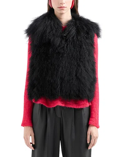 Emporio Armani Mongolian Shearling Vest In Black