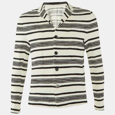 Pre-owned Emporio Armani Monochrome Striped Cotton Button Front Jacket L In White