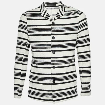 Emporio Armani Monochrome Striped Cotton Button Front Jacket In White