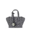 Emporio Armani Small Shopper Bag In Jacquard Canvas With All-over Monogram In Blue