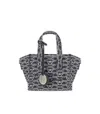 Emporio Armani Small Shopper Bag In Jacquard Canvas With All-over Monogram In Blue