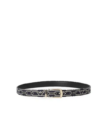 Emporio Armani Monogram Blue Ecru Reversible Belt In Black