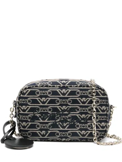 Emporio Armani Allover Logo Camera Bag In Blue