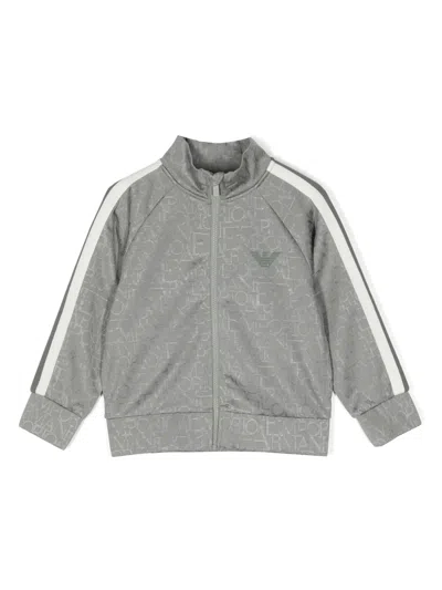 Emporio Armani Kids' Monogram-jacquard Side-stripe Track Jacket In Grey
