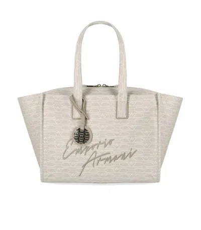 Emporio Armani Monogram Natural Medium Shopping Bag In Beige