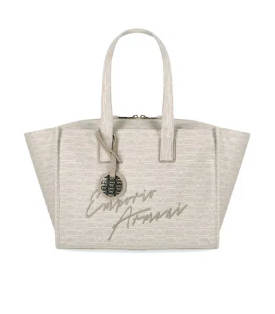 Emporio Armani Monogram Natural Medium Shopping Bag In Sand