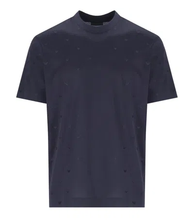 Emporio Armani Monogram Navy Blue T Shirt In Multi