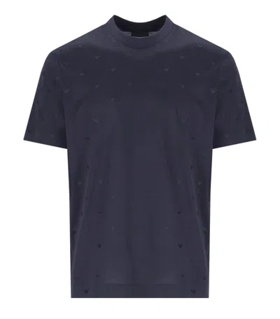Emporio Armani Monogram Navy Blue T Shirt In Multi