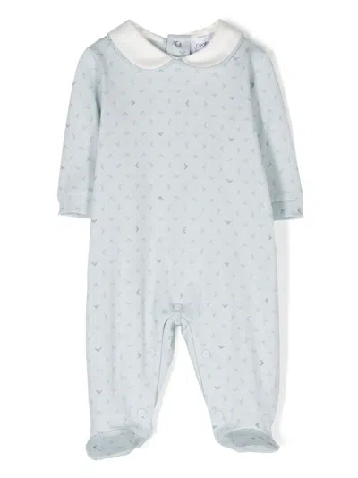 Emporio Armani Babies' Monogram-pattern Cotton Romper In Blue
