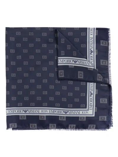 Emporio Armani Monogram-pattern Scarf In Navy