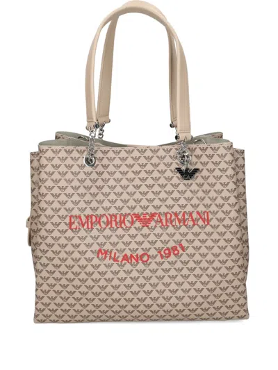 Emporio Armani Monogram-pattern Tote Bag In Neutrals