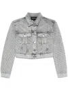 Emporio Armani Cropped Denim Jacket With Rhinestone Detail In Grey