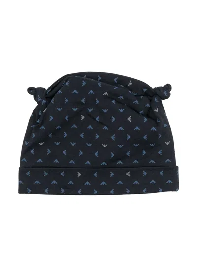 Emporio Armani Babies' Monogram-print Cotton Cap In 蓝色