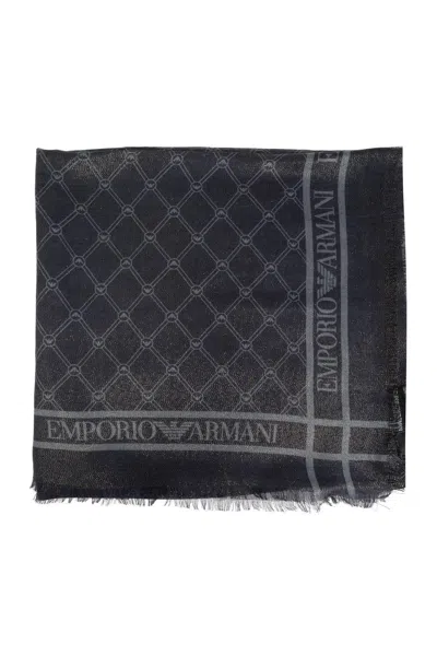 Emporio Armani Monogram Scarf In Grey