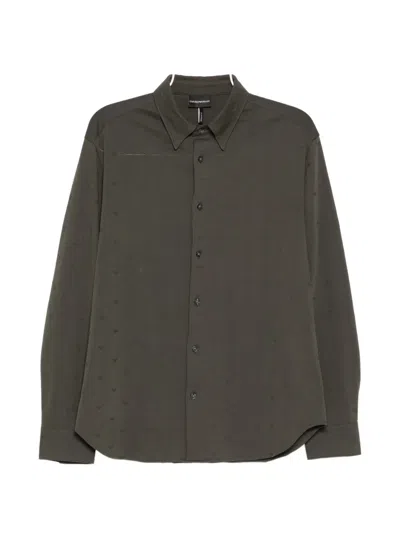 Emporio Armani Logo Shirt Button Down Collar Long Sleeves In Gray