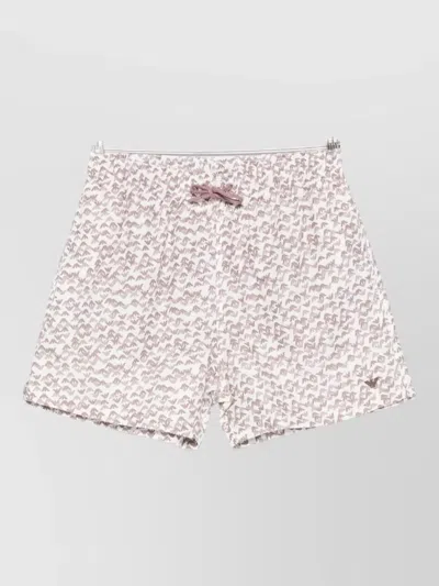 Emporio Armani Monogram Swim Shorts Elasticated Waistband Side Slits In Multi