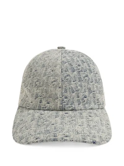 Emporio Armani Monogram-jacquard Denim Baseball Cap In Gray