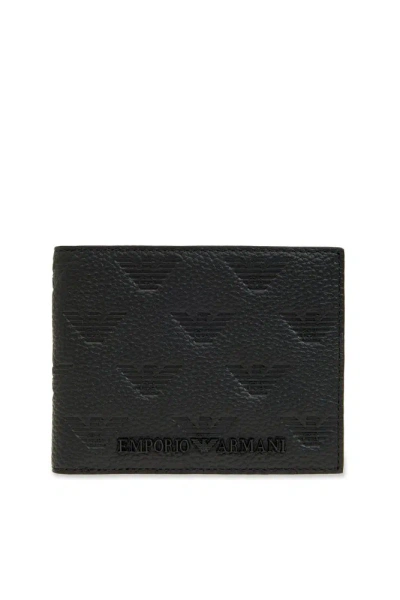 Emporio Armani Monogrammed Leather Wallet In Black