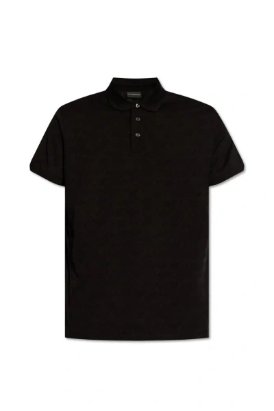 Emporio Armani Monogrammed Polo Shirt In Black