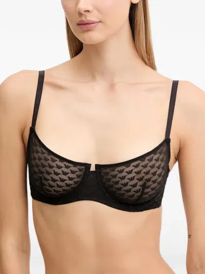 Emporio Armani Monogram-pattern Underwired Bra In Black