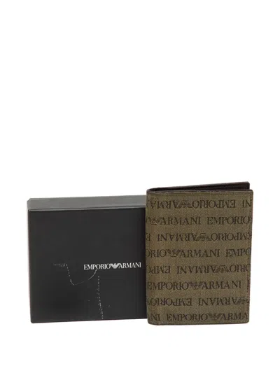 Pre-owned Emporio Armani Monogram-print Passport Holder In Neutral