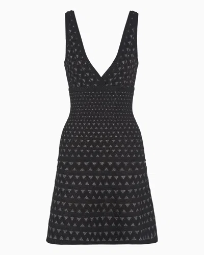 Emporio Armani Moon Capsule Collection Two-tone Jacquard Stretch-knit Flared Dress In Black