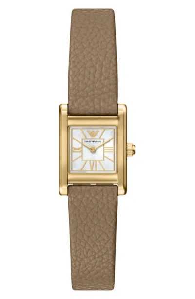 Emporio Armani Mother-of-pearl Tank Leather Strap Watch, 19mm X 26mm In White