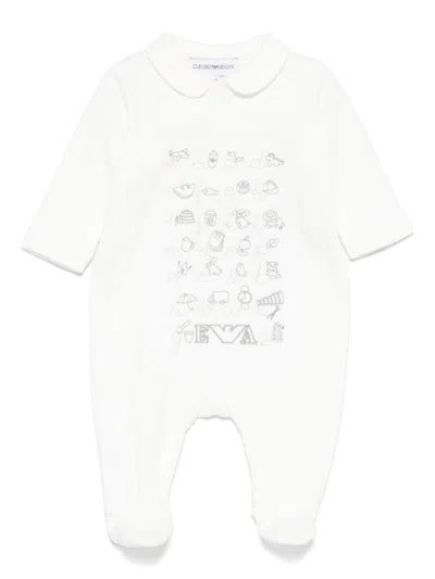 Emporio Armani Babies' Motif-embroidered Pajamas In White