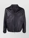 Emporio Armani Leather Jacket With Stand-up Collar In Black
