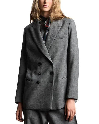 Emporio Armani Mouline Crepe Wool Double Breasted Blazer In Gray