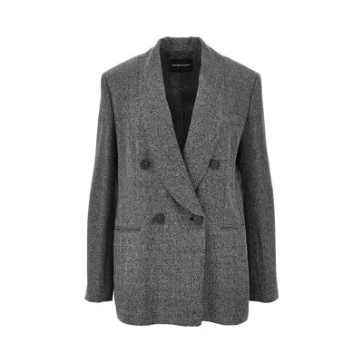 Emporio Armani Tailored Shawl Lapel Double Breasted Jacket In Gray