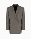 Emporio Armani Mouliné Wool-blend Chevron Motif Double-breasted Blazer With Shawl Collar In Brown