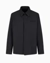 Emporio Armani Mouliné Wool-blend Shirt With Chevron Motif In Navy Blue