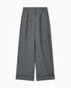 Emporio Armani Tailored Wide Leg Trousers With Cuffed Hem In Gray