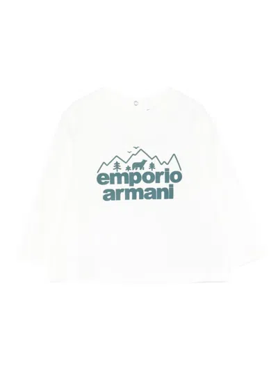 Emporio Armani Babies' Mountain-logo Long-sleeve T-shirt In White