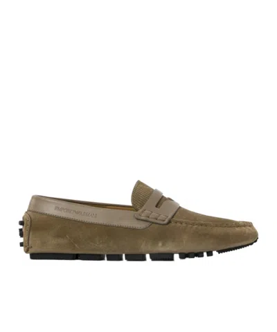 Emporio Armani Multi-striped Driving Loafers In Animal Print